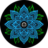Blue Mandala Flower with Green Leaves