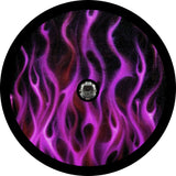 Flames in Purple or Xtreme Purple Spare Tire Cover for Jeep Wrangler, Bronco, RV, Camper, Trailer, and more with a back up camera design.