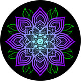 Purple Mandala Flower with Green Leaves Spare Tire Cover for any Vehicle, Make, Model and Size