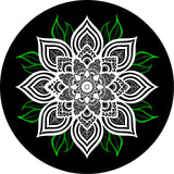 White Mandala Flower with Green Leaves