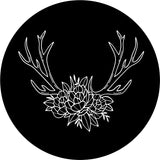 An outline image of deer antlers designed with floral bits and flowers for a spare tire cover