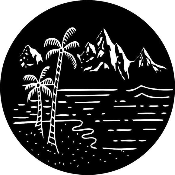 Beach with Palm Tress and Mountains (any color)