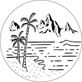Beach with Palm Tress and Mountains (any color)