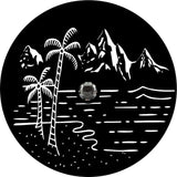 Beach with Palm Tress and Mountains (any color)
