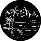 Beach with Palm Tress and Mountains (any color)