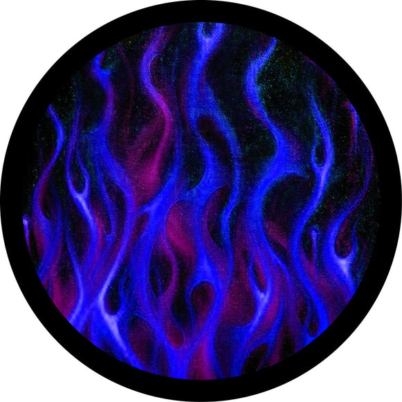 Blue flames spare tire cover design for Ford Bronco, Jeep Wrangler, Jeep Liberty, RV, Camper, Sprinter Van and more