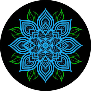 Blue Mandala Flower with Green Leaves