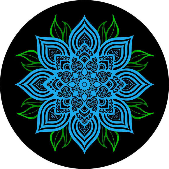 Blue Mandala Flower with Green Leaves