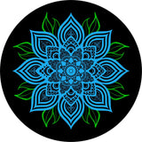 Blue Mandala Flower with Green Leaves