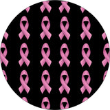 Black vinyl spare tire cover with a pattern of small pink ribbons to support breast cancer awareness