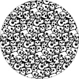 Fun and funky spooky skull spare tire cover pattern. Skulls covering the entire area of the black vinyl spare tire cover. 