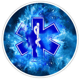 Paramedic or EMT insignia emblem in blue with a creative graphic design powder explosion spare tire covers for white vinyl