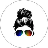 Messy Bun Girl with Rainbow Sunglasses