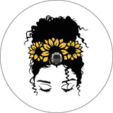 Messy Bun Curly Hair Girl with Sunflower Crown