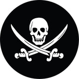 Black with white Jolly Roger Pirate Skull & Swords Tire Cover for Jeep, Camper & More