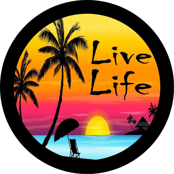 Live Life Colorful Beach Sunset Scene