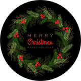 Merry Christmas holiday wreath cute spare tire cover design on black vinyl.