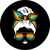 Messy Bun Woman Silhouette With Rainbow Bandana and Sunglasses