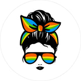 Messy Bun Woman Silhouette With Rainbow Bandana and Sunglasses