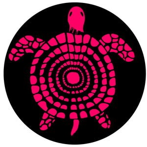 Sea turtle geometric designed Tuscadero pink spare tire cover graphic intended for a black vinyl