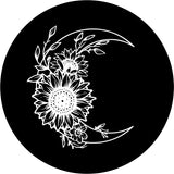 The crescent moon is decorated in beautiful blooms for a spare tire cover on any van, jeep, RV, camper or more