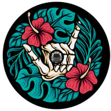 Shaka skeleton hand spare tire cover with hibiscus and palm leaves spare tire cover cover for black vinyl and back up camera