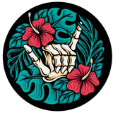 Shaka skeleton hand spare tire cover with hibiscus and palm leaves spare tire cover cover