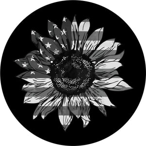 Sunflower American Flag Spare Tire Cover design for any vehicle, make, model, and size . Including Jeep Wranglers, RV, Travel Trailer, Camper, and more! 