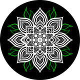 White Mandala Flower with Green Leaves